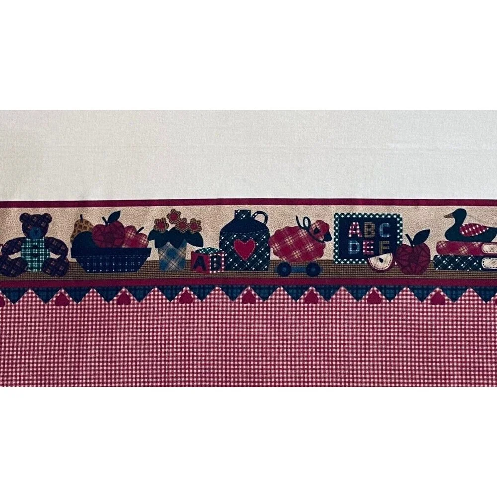Cottagecore Primitive Farmhouse Teddy Bear Duck Heavy Cotton Border Print BTY